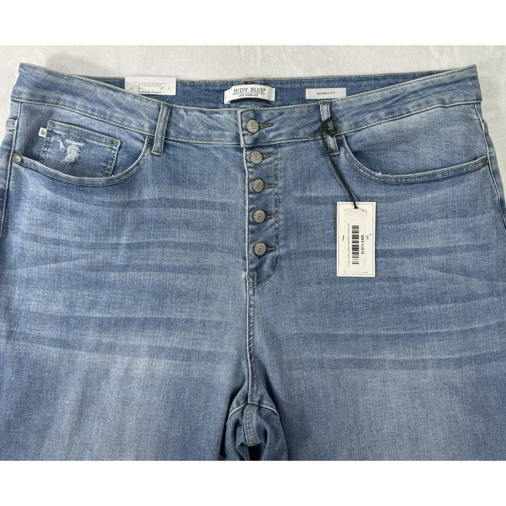 Judy Blue Jeans Womens Plus 24W Blue Denim Button Fly Stretch Skinny Fit NWT